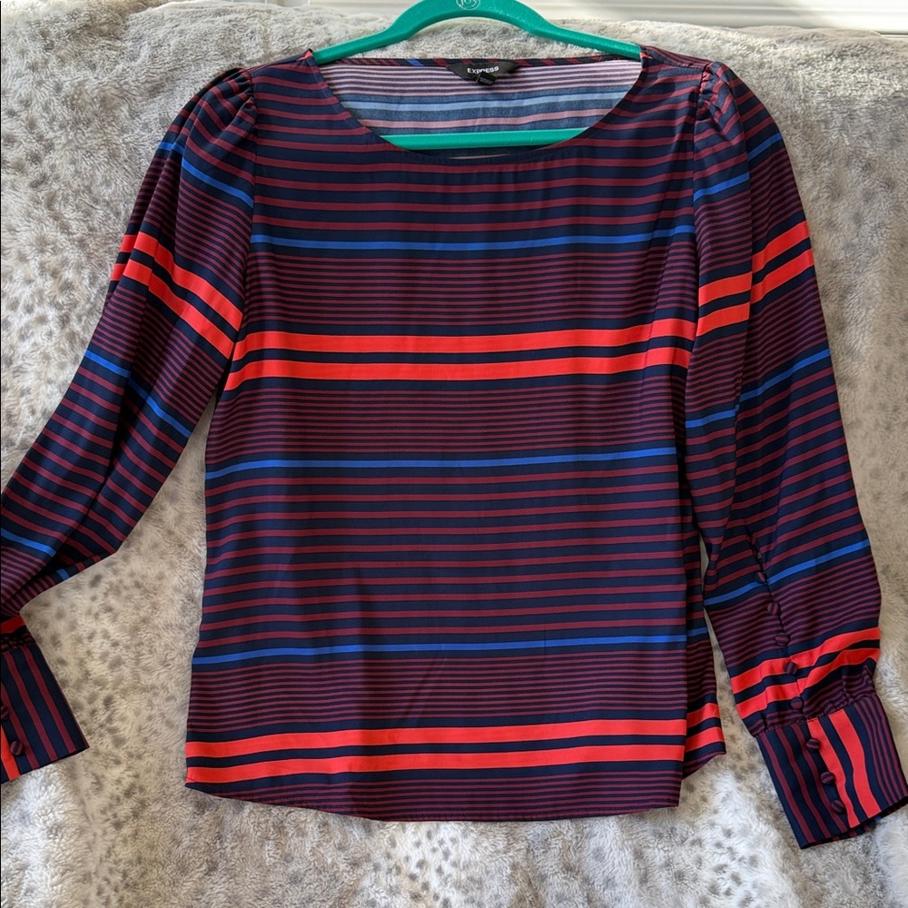 Striped Long Sleeve Top - orange and Blue